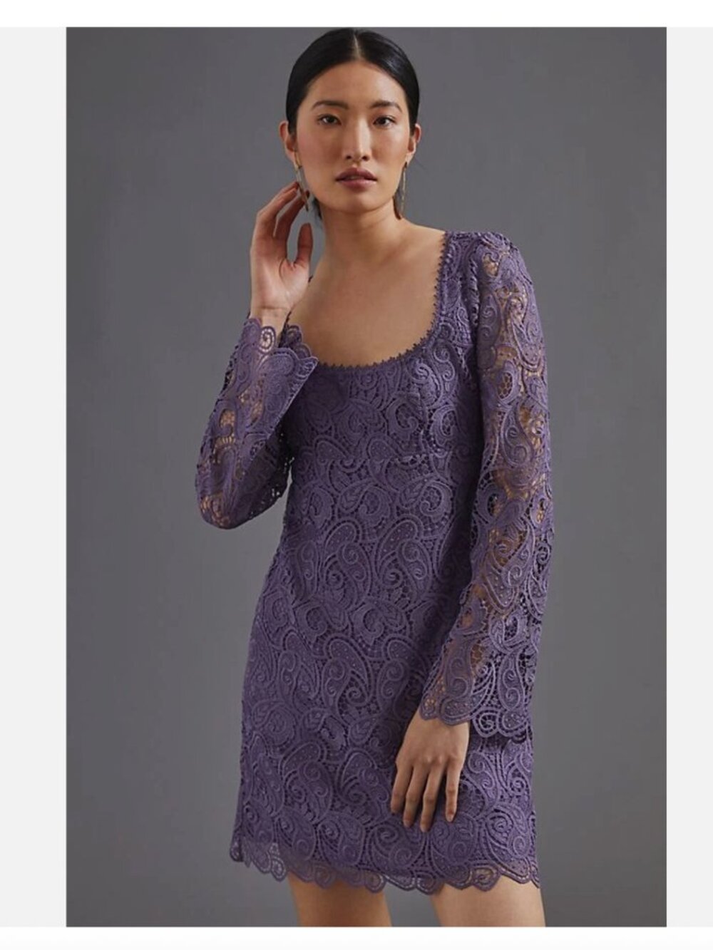 NWT Maeve Anthropologie Purple Paisley Lace Long Sleeve Mini Shift Dress 10